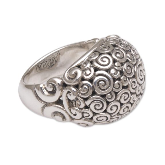 NOVICA Artisan Handmade .925 Sterling Silver Dome Ring Artisan Jewelry Domed 'Cloud Bubble'