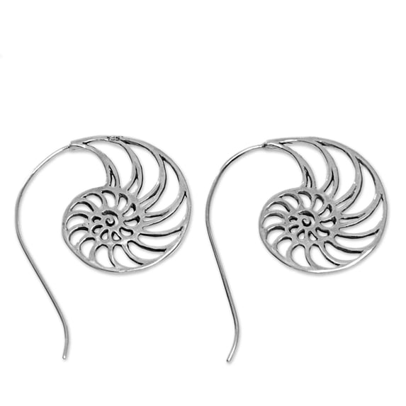 NOVICA Sterling silver drop earrings, 'Spiral Nautilus'