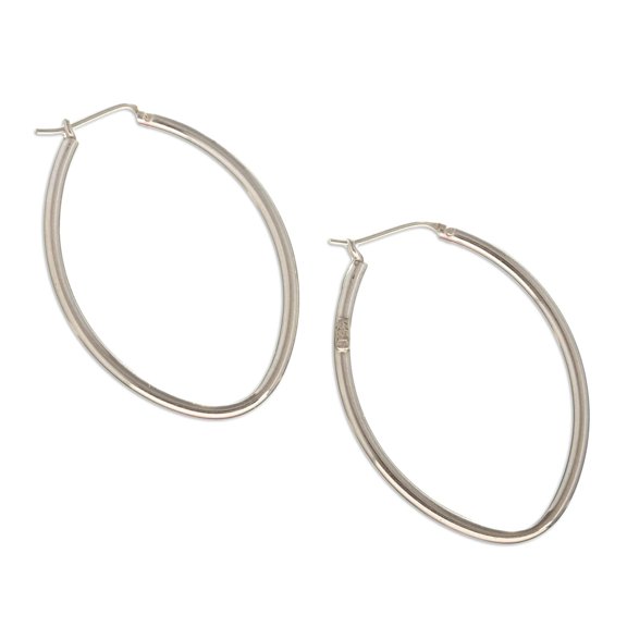 NOVICA Artisan Handmade Sterling Silver Hoop Earrings .925 Ellipse from Peru Modern [1.7 in L x 1.2 in W x 0.1 in D] 'Pampas Cat'S Eye'