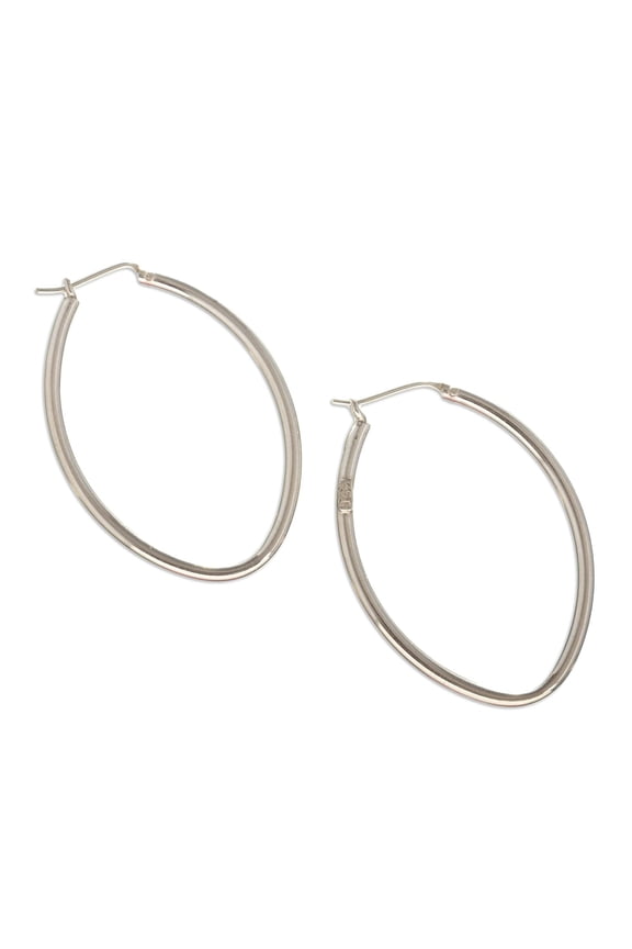 Artisan Handmade Sterling Silver Hoop Earrings .925 Ellipse from Peru Modern [1.7 in L x 1.2 in W x 0.1 in D] 'Pampas Cat'S Eye'