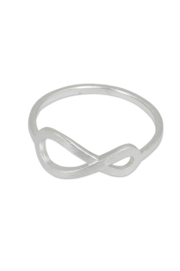 Artisan Handmade Sterling Silver Ring Women's Brushed Infinity Symbol Thailand Inspirational [ring Front 0.3 in L x 0.6 in W Band Width 2 mm W] ' into Infinity'