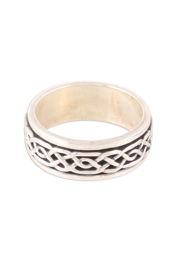 Artisan Handmade .925 Sterling Silver Spinner Ring Celtic Pattern from India Meditation [band Width 8 mm W] 'Celtic Illusion'