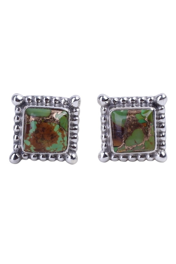Sterling silver stud earrings, 'Magical Green'