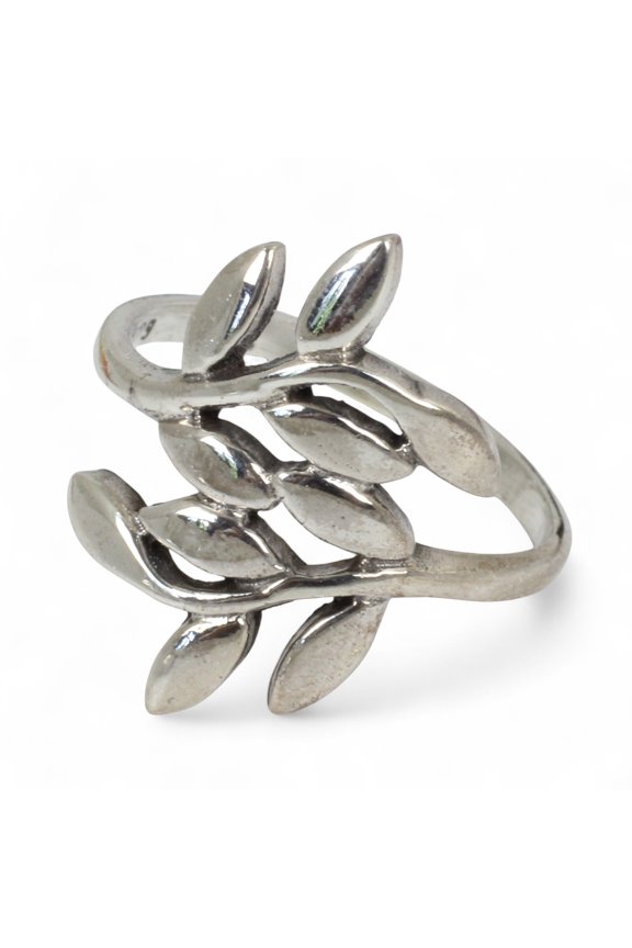 Artisan Handmade Sterling Silver Wrap Ring Thailand Leaf Tree [crownbezel 0.6 in L x 0.8 in W] ' Olive Wreath'