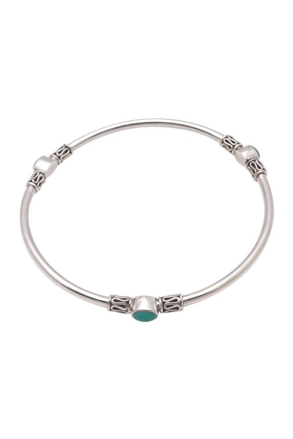 Handmade Turquoise Bangle Bracelet Natural from Bali .925 Sterling Silver Indonesia Birthstone Gemstone 'Harmony of Three'