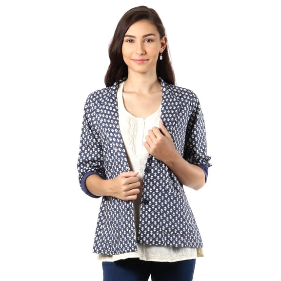 NOVICA Artisan Handmade Viscose Jacket Printed Floral Crafted India Clothing Coat Blue Travel Friendly ' Floral Extravagance'