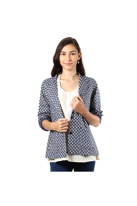 Artisan Handmade Viscose Jacket Printed Floral Crafted India Clothing Coat Blue Travel Friendly ' Floral Extravagance'