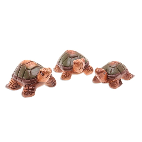 NOVICA Wood figurines, 'Family of Turtles' (set of 3)