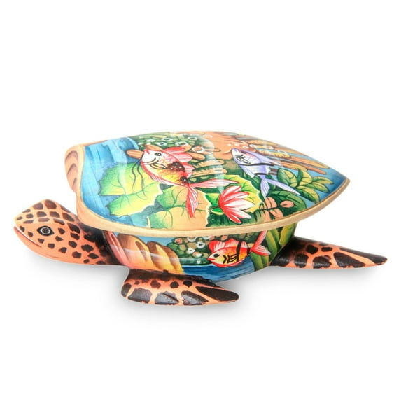 NOVICA Wood jewelry box, 'Sea Turtle'