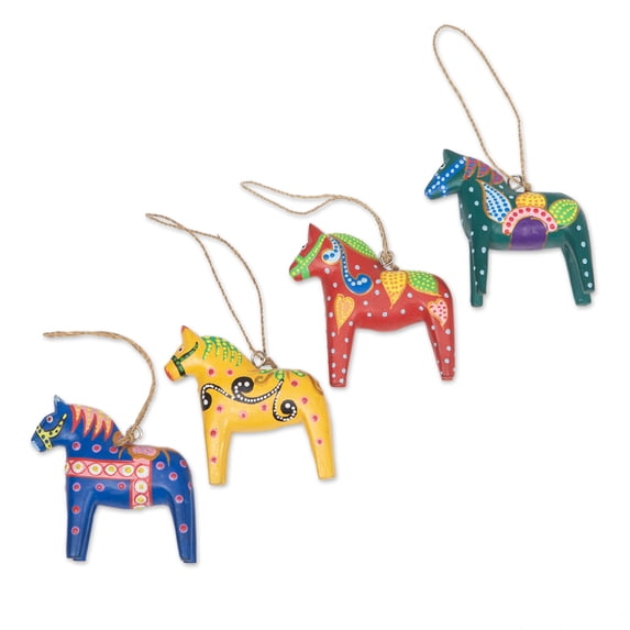 NOVICA Wood ornaments, 'Dala Tradition' (set of 4)