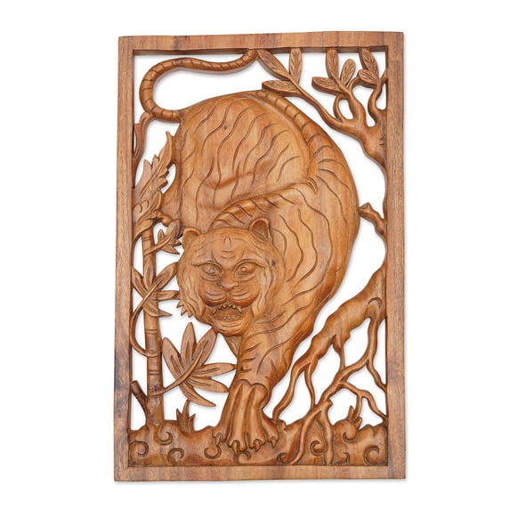 NOVICA Wood relief panel, 'Hear Me Roar'