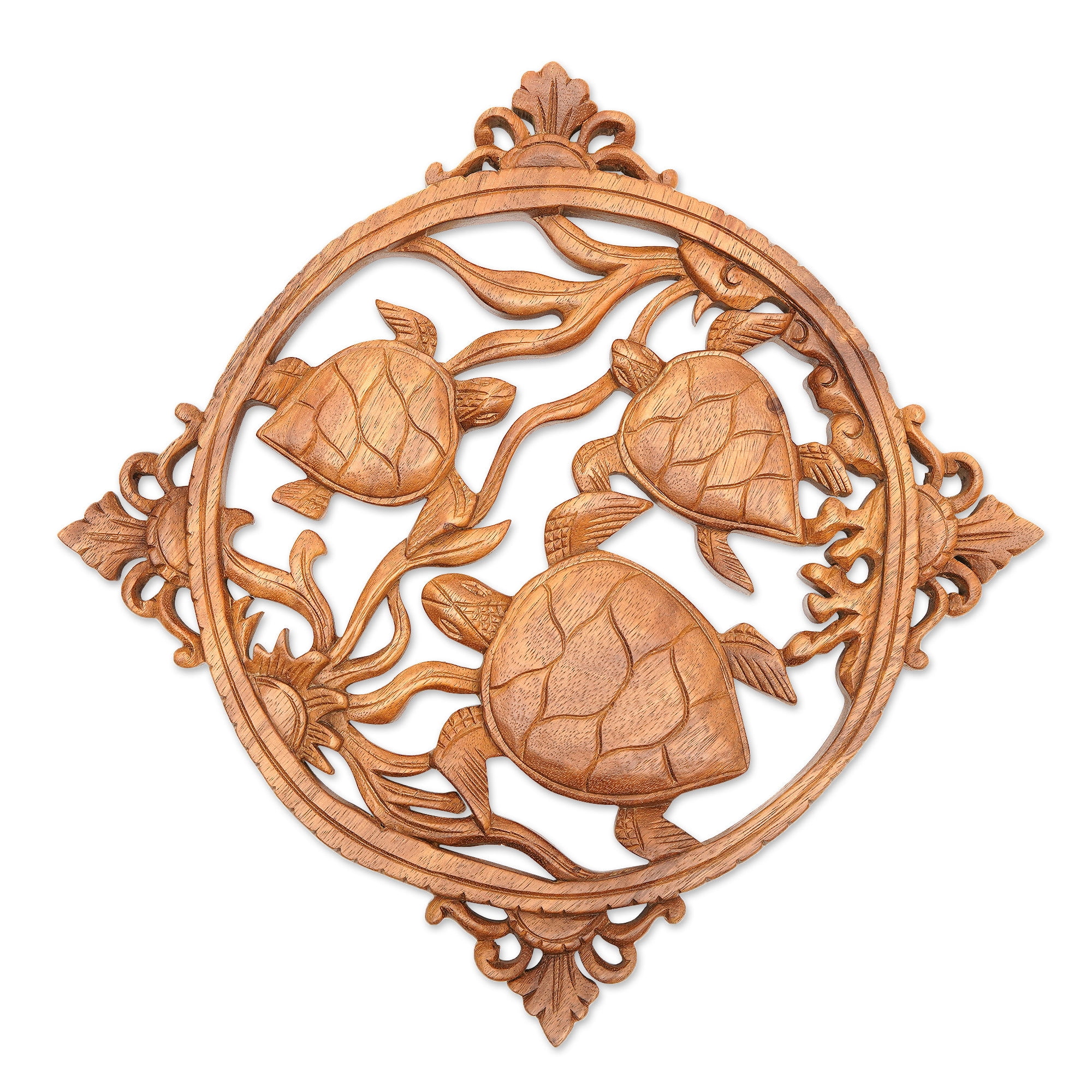 Turtle Panel Railing NOVICA Wood relief panel, 'Seaweed Turtles' - Walmart.com