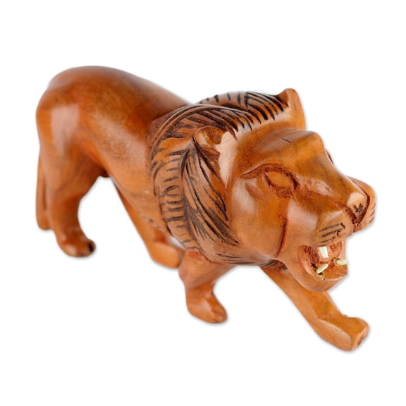 NOVICA Wood sculpture, 'Lion Roar'