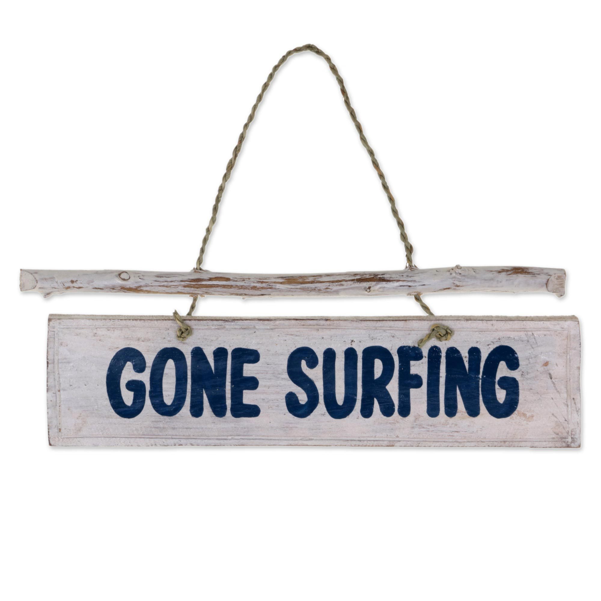 Hand Carved Albesia Wood Nautical Wall Sign with Grass Cord