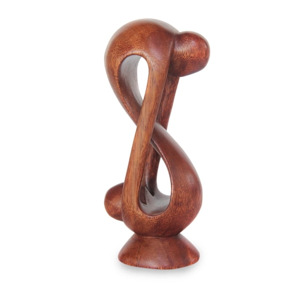 NOVICA Artisan Handmade Wood Statuette Indonesian Romantic Sculpture Brown 'Indivisible Love'