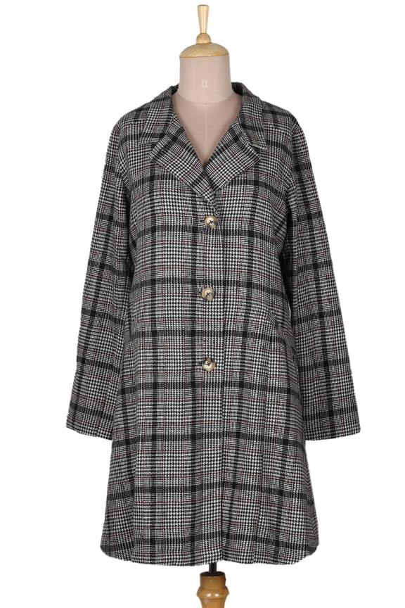Artisan Handmade Woolblend Car Coat Black White Glen Plaid Clothing Jacket Patterned India ' Delhi Classic'