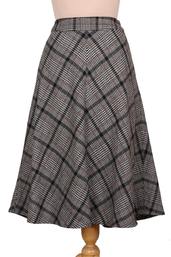 Artisan Handmade Wool Blend Skirt Crafted Houndstooth Clothing Multicolor India ' Jaipur Chic in Houndstooth'