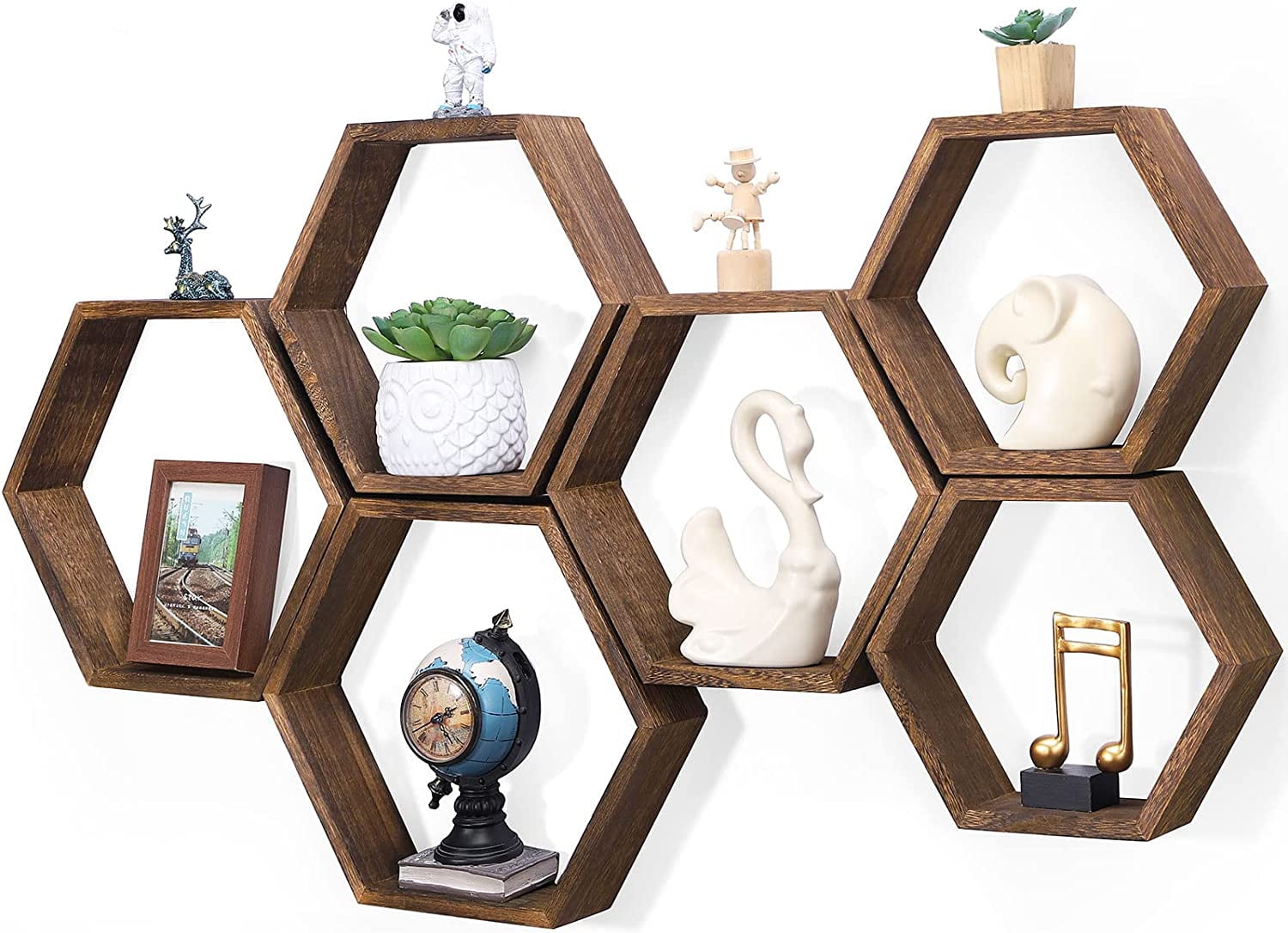 Novi Walmart NOVIMANGO Hexagon Floating Shelves Set of 6 Honeycomb for Wall Wood ...