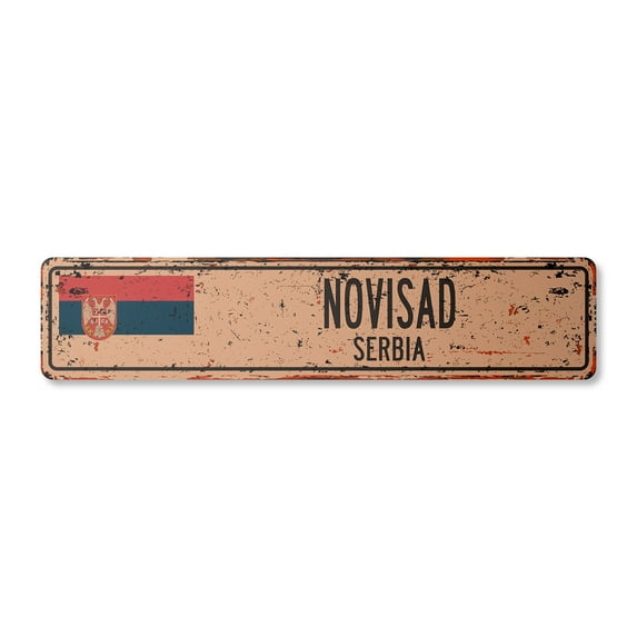 NOVISAD SERBIA Vintage Aluminum Street Sign Serbian Montenegrin flag city country rustic metal tin wall gift | Indoor/Outdoor | 24" Wide