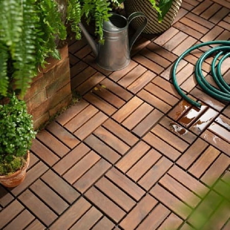 NOVO Solid Acacia Deck Tiles 12 Slats Interlocking Flooring Tiles Checker Pattern (30 Pack)