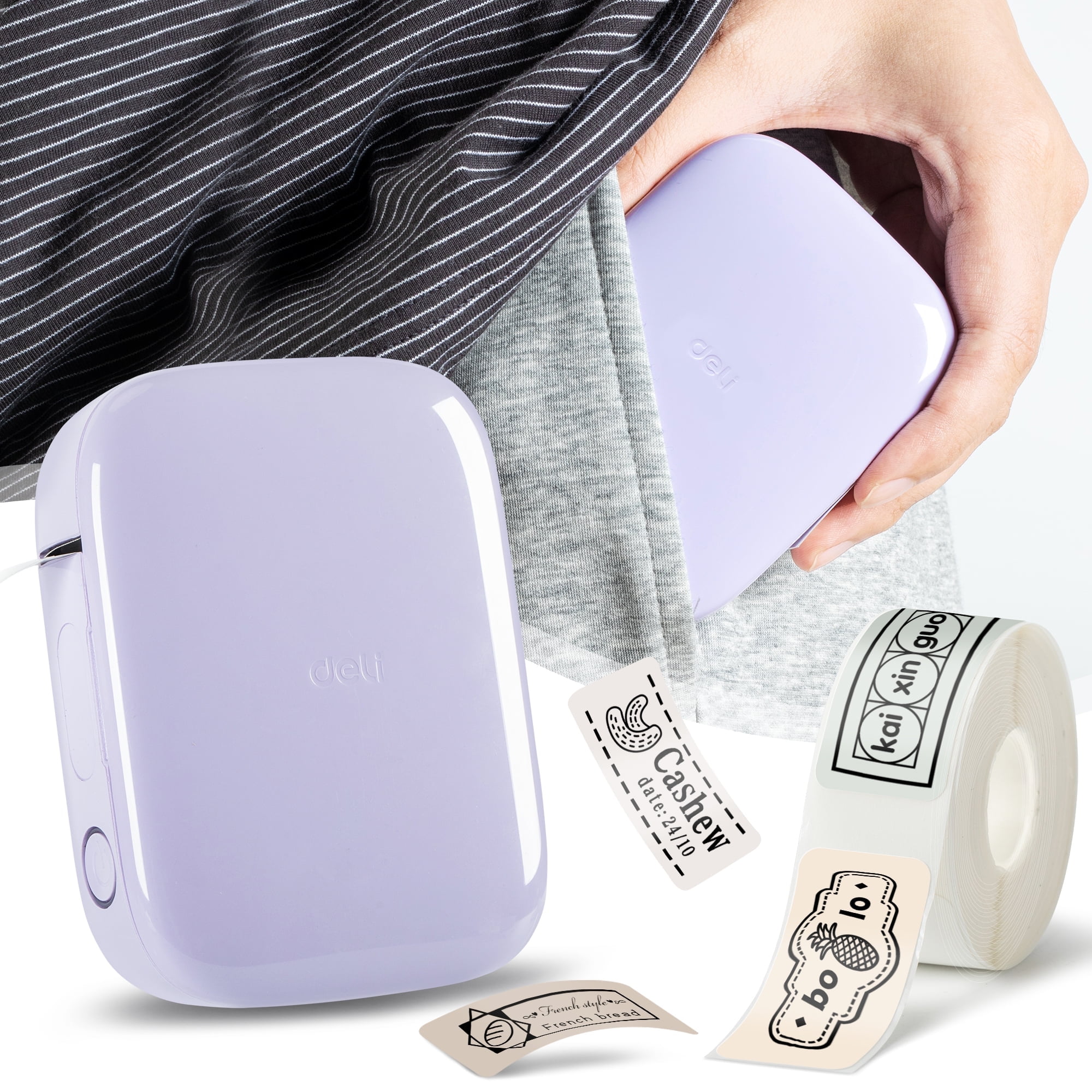 Label Maker Machine, Portable Bluetooth Label Printer with Tape, Inkless Label Maker Handheld for Home Office Organization, Purple