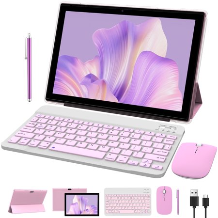 Tablet 2 in1 8GB (3+5 expansion) RAM+32GB ROM Supports 1TB expansion, 10 inch Android 15 Tablet, Tablets with Keyboard Case Mouse Stylus Screen Flim 10.1 Inches Tab 6000mAh ba ttery WiFi Tableta PC