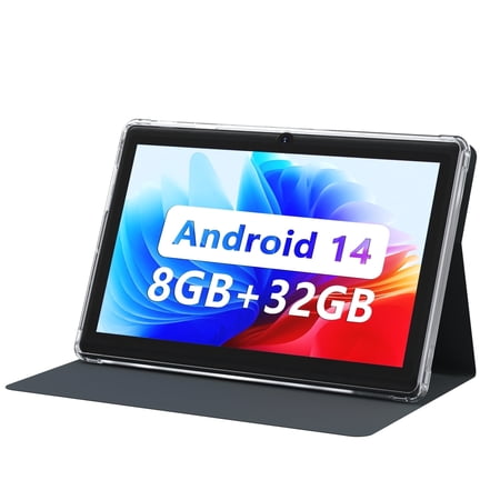 Android 14 Tablet 7 Inch with Case, 8GB (4+4 Expandable) RAM 32GB ROM, 1TB MicroSD Support, 1024x600 IPS HD Screen, 2MP+5MP Dual Camera, 3000mAh Battery, BT 5.0 WiFi