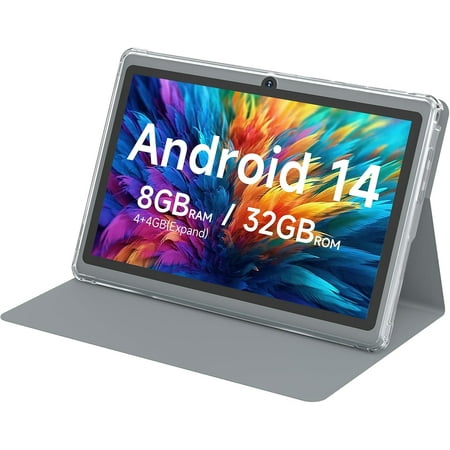 7 Inch Android 14 Tablet,with Case, 8GB (4+4 Expandable) RAM, 32GB ROM, Supports 1TB MicroSD, 1024x600 Display, 2MP+5MP Tableta, 3000mAh Battery, 5G WiFi 6 android tablets, 1.5GHz Processor
