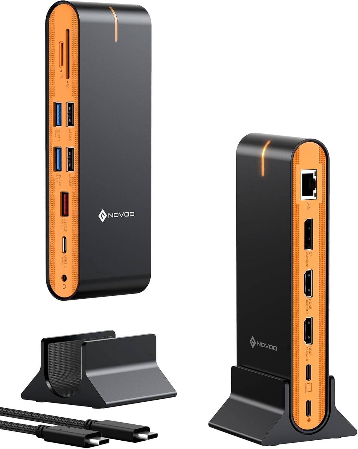 NOVOO 15-in-1 Laptop Docking Station with Triple Display, 8K DP, Dual 4K HDMI, 10Gbps USB Ports, SD/TF Card Reader, Ethernet, Compatible with MacBook and Windows Laptops