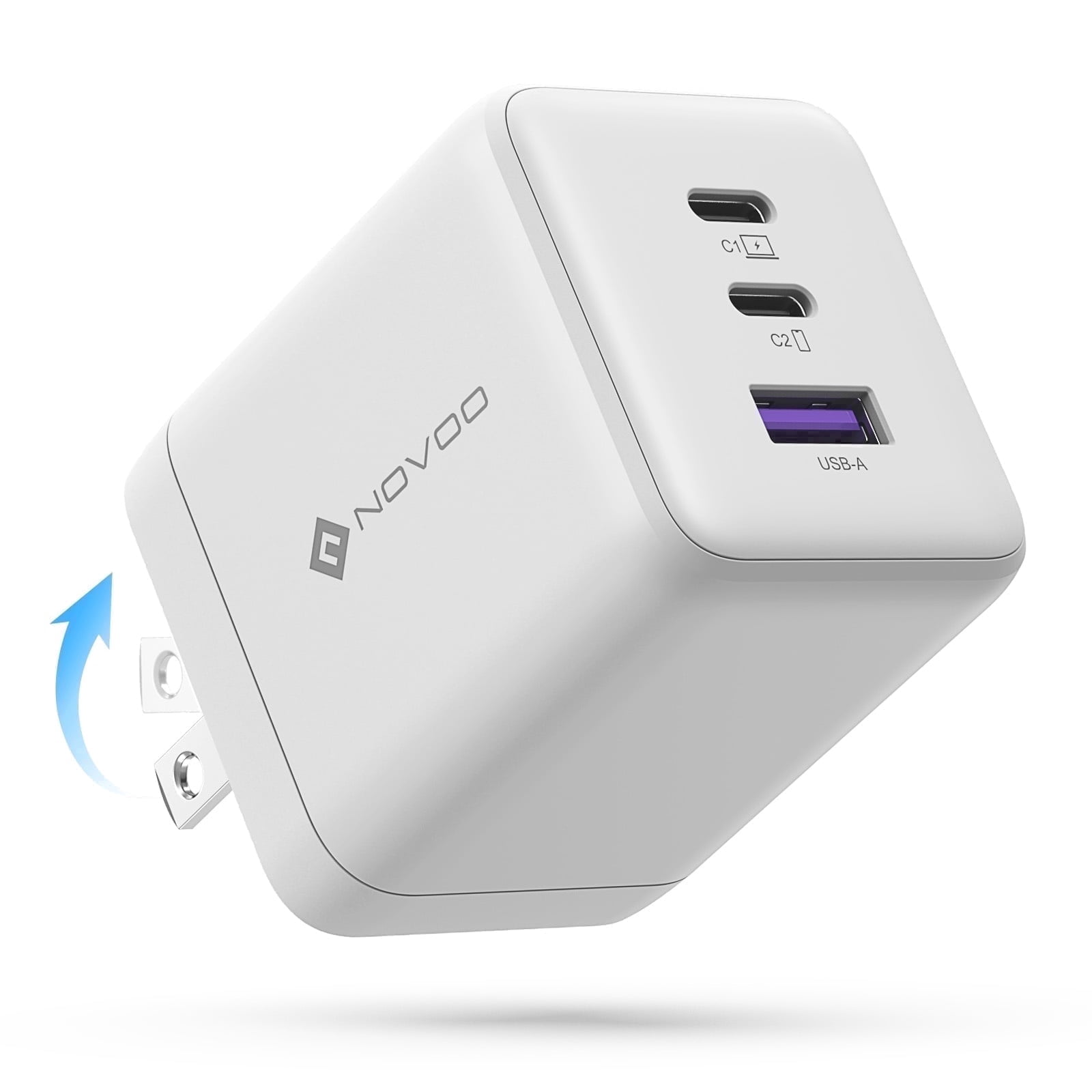 NOVOO 100W USB C Charger Block (GaN III), 3-Port Fast Foldable Compact Wall Charger for MacBook Pro/Air, Dell XPS 13, iPad Pro, Galaxy S24/S23, iPhone 16/15 Pro and More