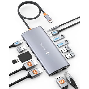 NOVOO 14-in-1 USB-C Docking Station, Dual Monitor Laptop Hub with 2 HDMI 4K@60Hz, DisplayPort 8K@30Hz, 100W PD, Ethernet, USB-C/A Data, SD/TF, Audio