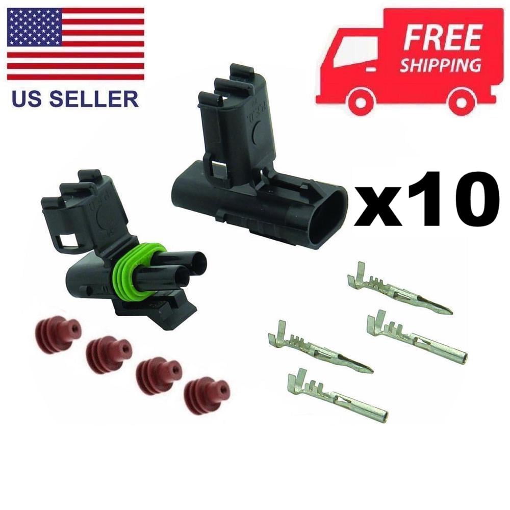 NOVOPARTS Weather Pack 2 Pin Sealed Connector Kit 16-14 GA 10 COMPLETE ...