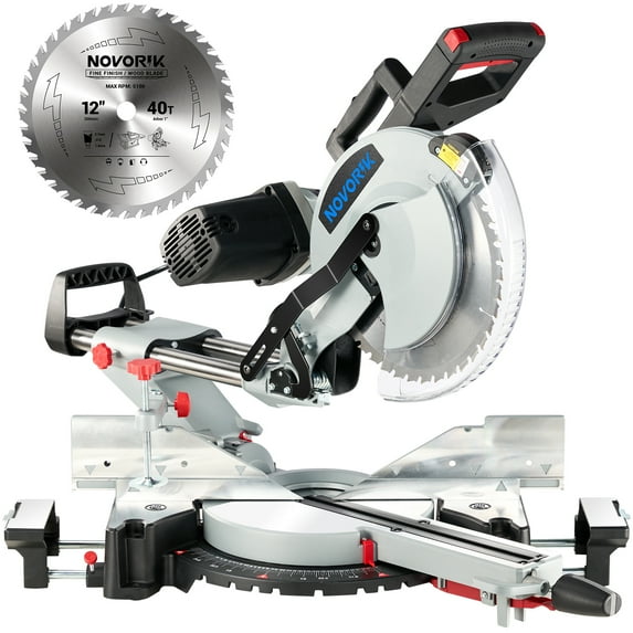 NOVORIK 12" Double Bevel Compound Sliding Miter Saw, Double-Bevel Corded Miter Saw with Laser Guide, 15-Amp Motor Sliding Miter Saw with TCT Saw Blade for Woodworking