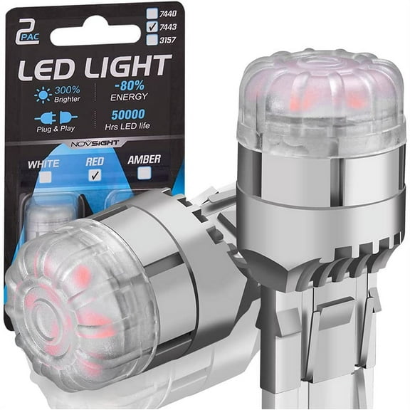 NOVSIGHT 7443 LED Brake Light Bulbs Red, 300% Extremely Bright 992 T20 LED Tail Light Bulb, Safer Driving 7443LL 7444NA 7444ll Replacement for Front Turn Signal Lights, Parking Lights, Pack of 2
