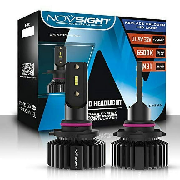 NOVSIGHT 9005 LED Headlight Bulb White 6500K, 2Pcs 10000LM 50W Car Headlight Bulbs Conversion Kit, Super Bright Waterproof Replacement for Halogen Headlight