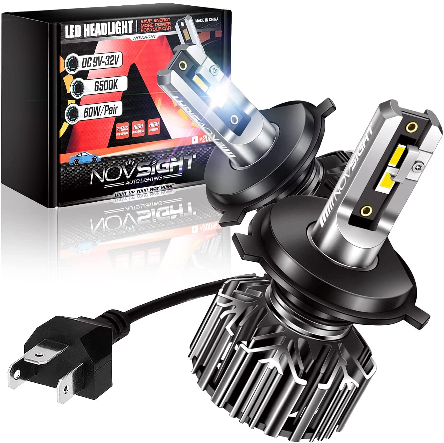 NOVSIGHT H4/9003 LED Headlight Bulbs, 12000 Lumen 60W Super Bright