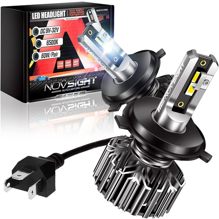 NOVSIGHT H4/9003 LED Headlight Bulbs, 12000 Lumen 60W Super Bright  Headlights Conversion Kit, 6500K Cool White Pack of 2, Hi/Lo Beam 