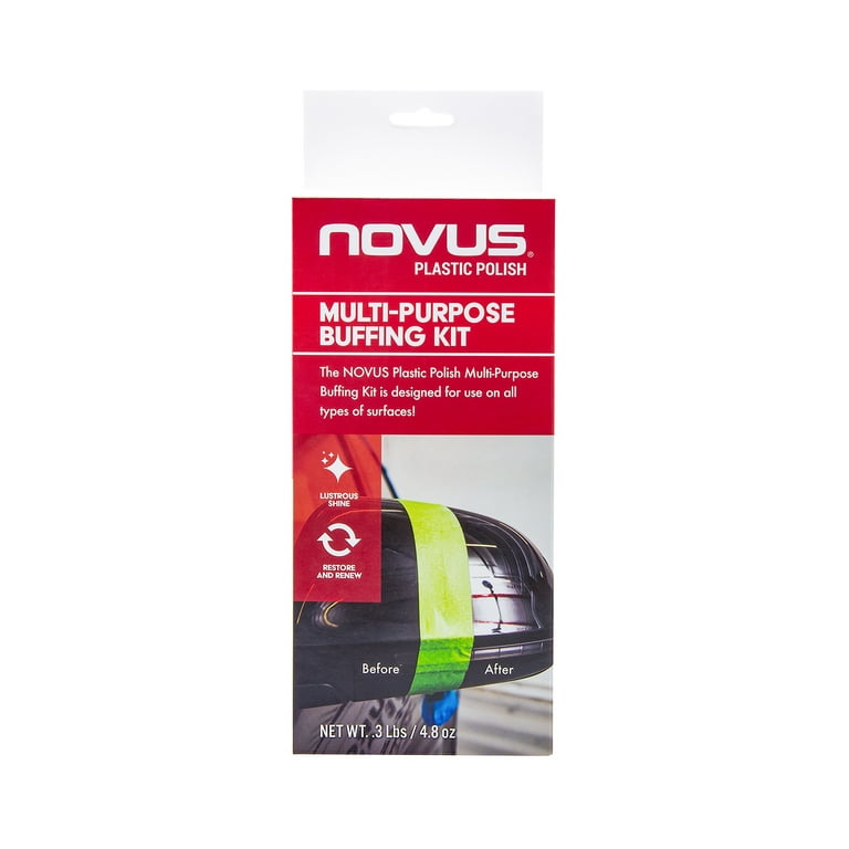 Novus 7232 | Plastic Polish Buffing Kit | Wool Applicator Pad, Wool Buffing Pad, Backplate Assembly, Drill Adapter, and A Microfiber Cloth