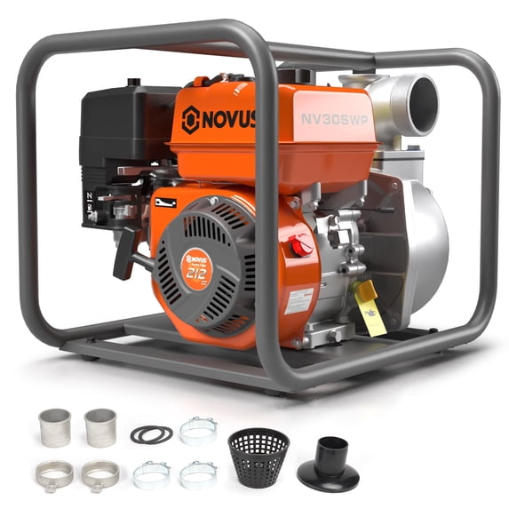 NOVUS Semi Trash Pump 3 inch, Gas Powered Water Pump for Pond Pool Draining Gardening Irrigation 238 GPM 100ft Lift 23ft Suction, EPA Certified