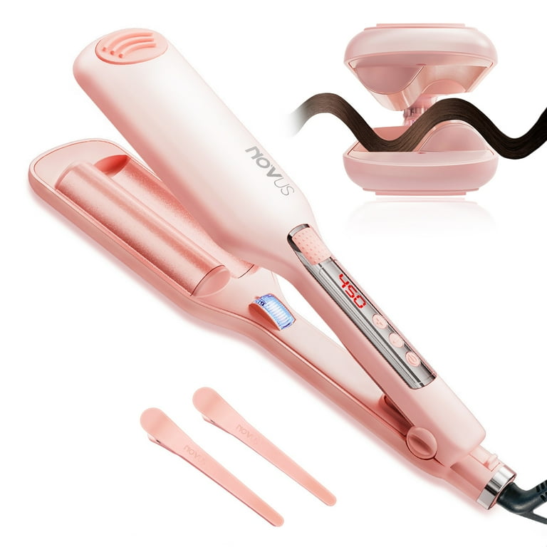 NOVUS Waver Curling Iron Anti scald Hair Crimper 2 Barrel Ionic Wavy Hair Curler for Women 1.1in 28MM Rapid Heating Curling Wand Dual Voltage Hair