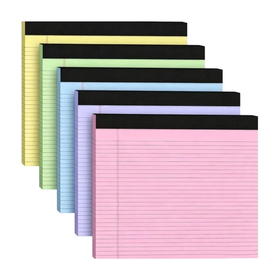 NOVVA 5 Pack Wide Legal Pads 11" x 9.5" Landscape Pink Purple Blue Green Yellow College Ruled Note Pad Narrow Ruled 30 Sheets per Notepad Perforated Writing Thick Backboard