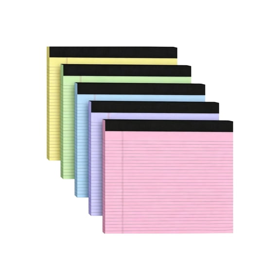 NOVVA 5 Pack Wide Legal Pads 11" x 9.5" Landscape Pink Purple Blue Green Yellow College Ruled Note Pad Narrow Ruled 30 Sheets per Notepad Perforated Writing Thick Backboard