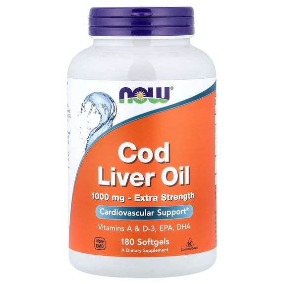 NOW Cod Liver Oil Extra Strength Softgels, 1000 Mg, 180 Ct