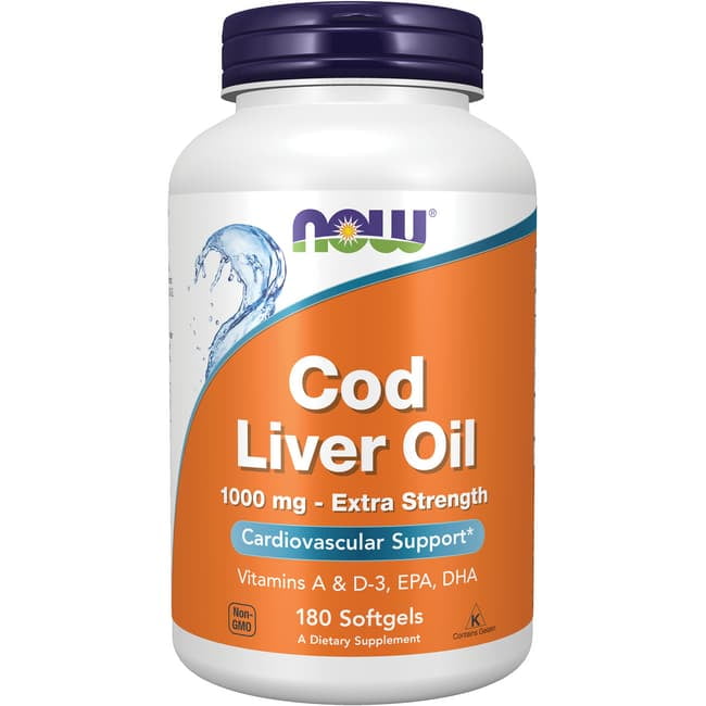 NOW Cod Liver Oil Extra Strength Softgels, 1000 Mg, 180 Ct