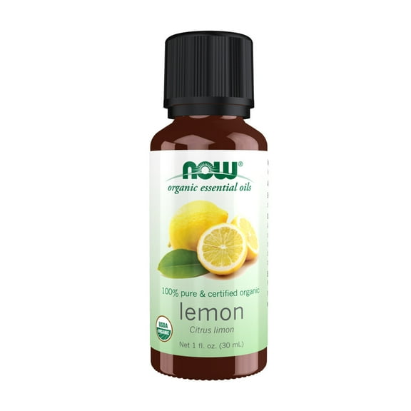 NOW Essential Oils, Organic Lemon Oil, Cheerful Aromatherapy Scent, Cold Pressed, 100% Pure, Vegan, Child Resistant Cap, 1-Ounce