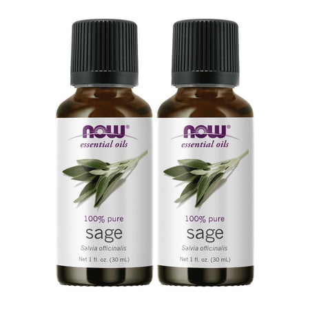 NOW Essential Oils, Sage Oil, Normalizing Aromatherapy Scent, Steam Distilled, 100% Pure, Vegan, Child Resistant Cap, 1-Ounce - 2 Packs