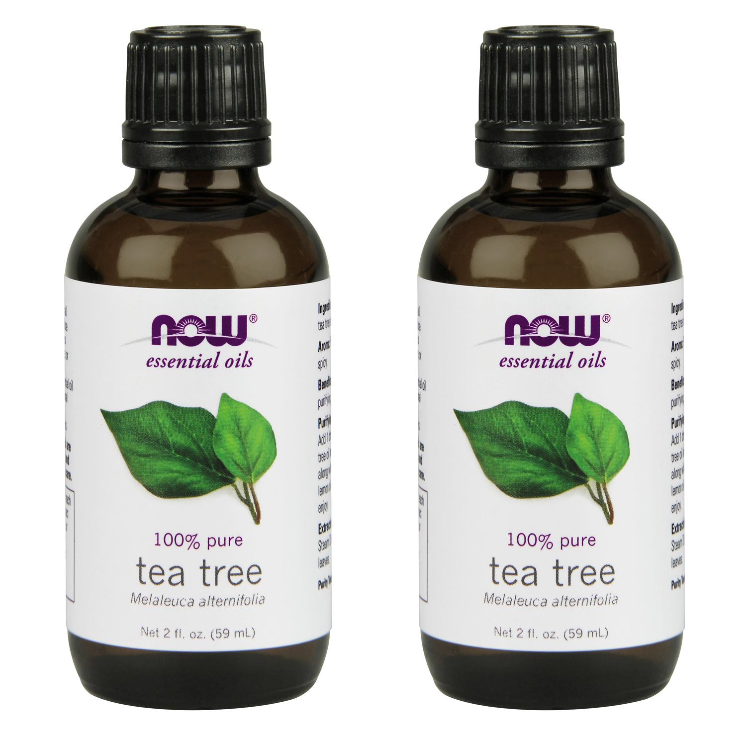 NOW Essential Oils, Tea Tree Oil, Cleansing Aromatherapy Scent, Steam Distilled, 100% Pure, Vegan, Child Resistant Cap, 2-Ounce - 2 Packs - image 1 of 6