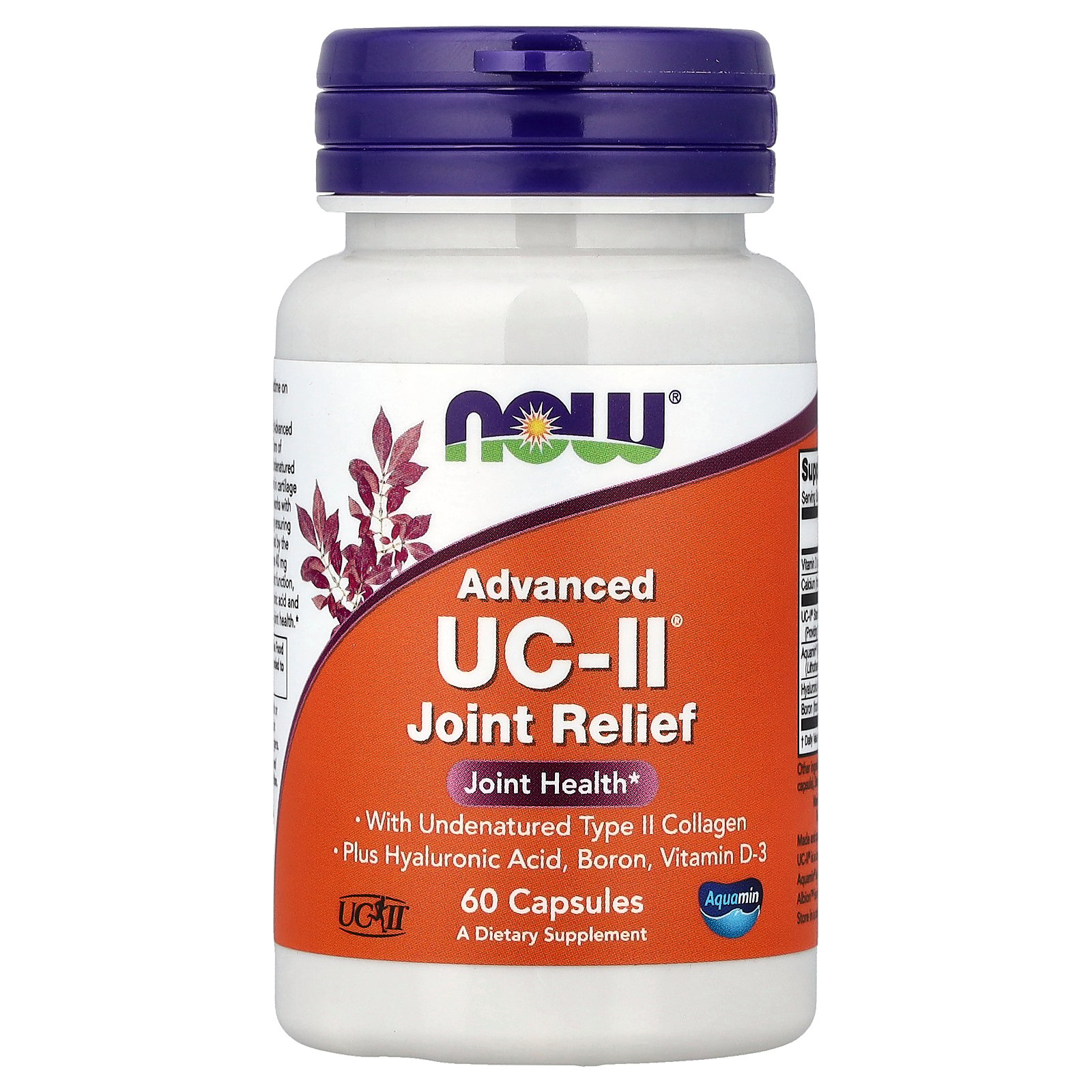 thumbnail image 1 of NOW Foods Supplements, UC-II Advanced Joint Relief with Undenatured Type II Collagen, plus Hyaluronic Acid, Boron, Vitamin D-3, 60 Veg Capsules, 1 of 4