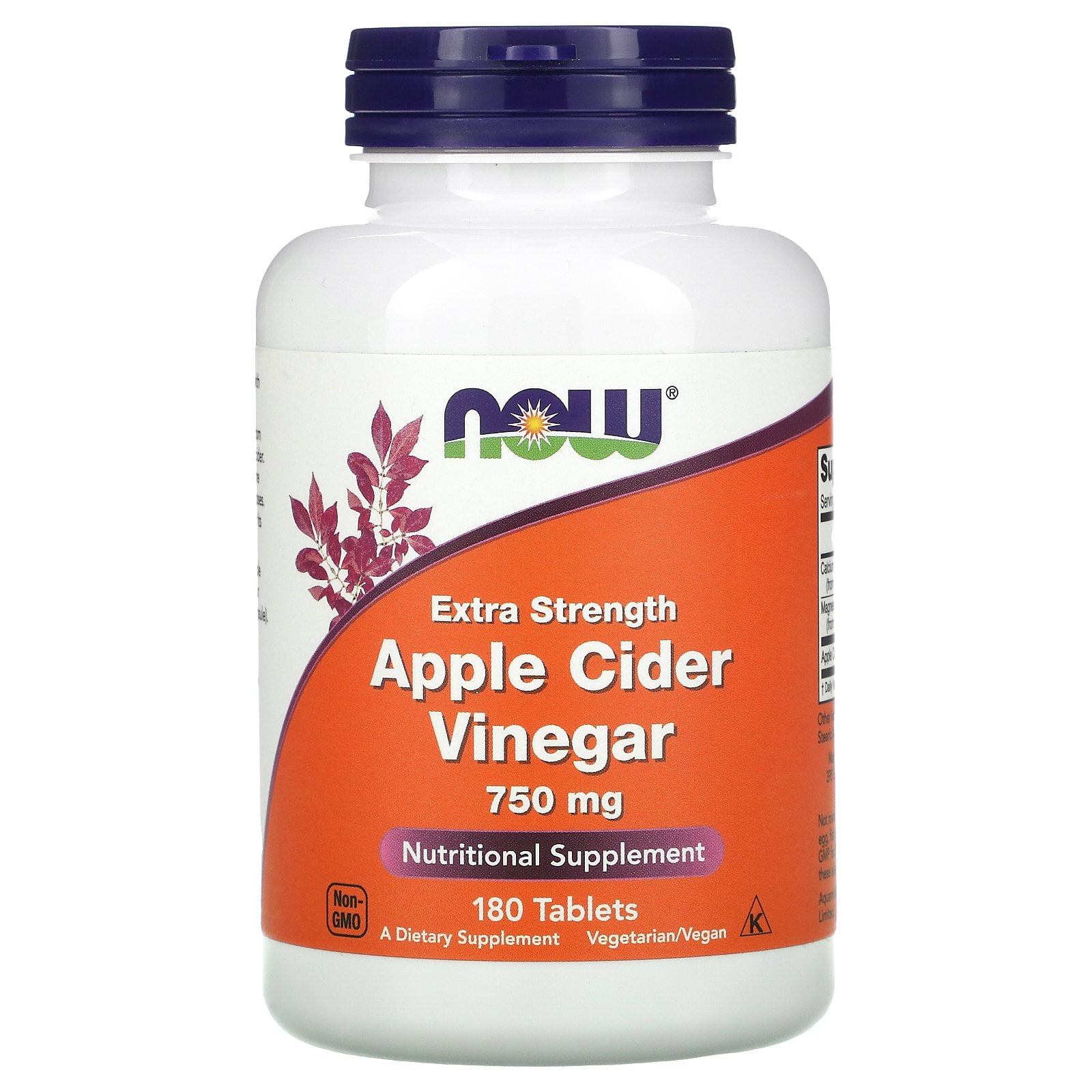 NOW Foods Apple Cider Vinegar, Extra Strength, 750 mg, 180 Tablets