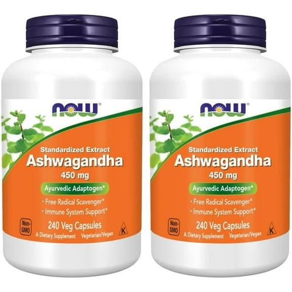 NOW Foods Ashwagandha Extract 450 mg Vegan, Kosher, Non-GMO - 240 Veg Capsules (Pack of 2)